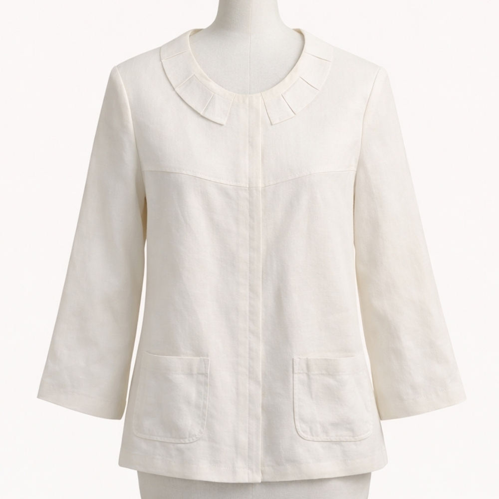 Spanner Linen Jacket Warm White Button Front Ligh… - image 1